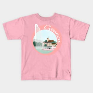 Geneva skyline and Jet d'eau Kids T-Shirt